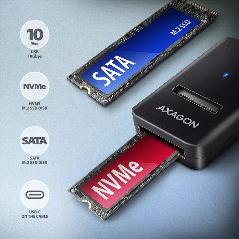 „Axagon ADM2-CM“ USB-C adapteris M.2 NVMe SATA 10Gbps, juodas