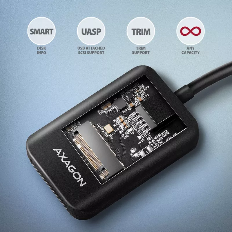 „Axagon ADM2-CM“ USB-C adapteris M.2 NVMe SATA 10Gbps, juodas