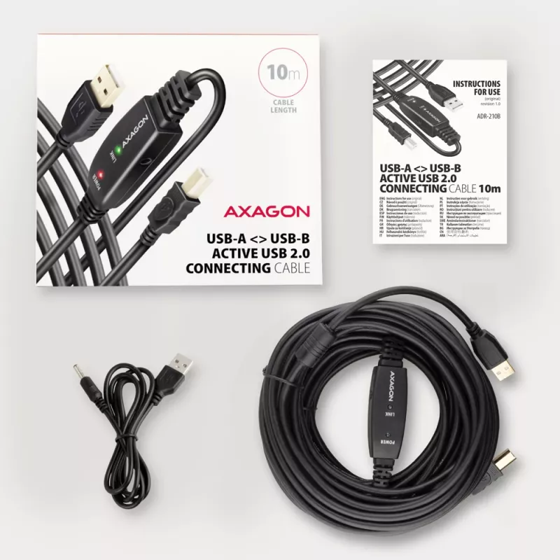 Axagon ADR-210B USB 2.0 A-M -> B-M aktyvus jungiamasis / kartotuvinis laidas 10 m