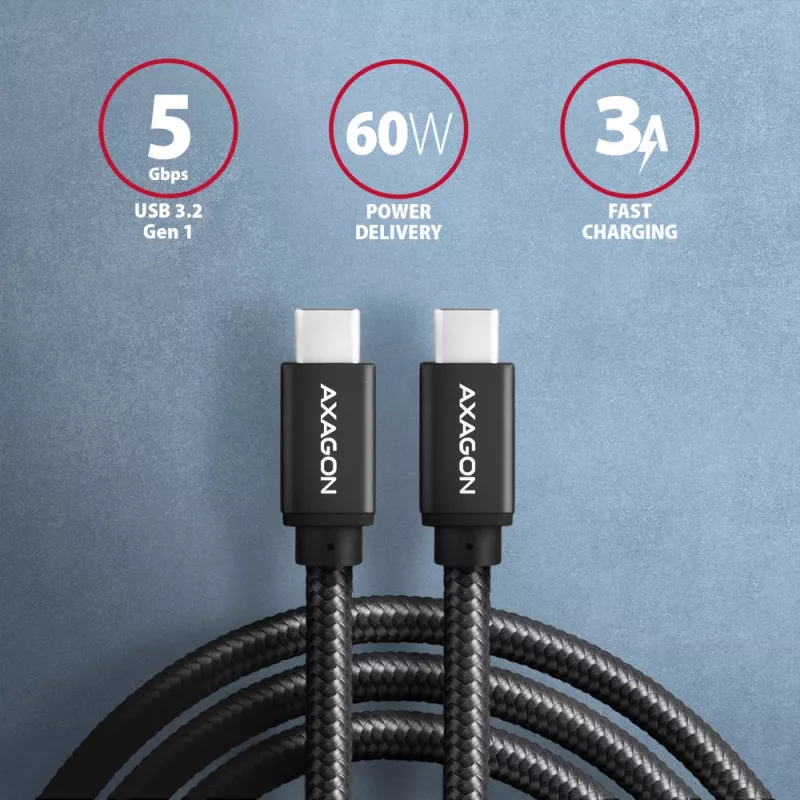 Axagon BUCM3-CM30AB SPEED USB-C <> USB-C 3.2 Gen 1 kabelis 3 m