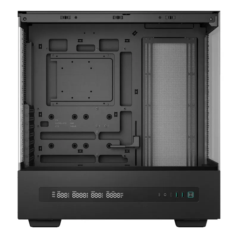PC korpusas DeepCool CH690 DIGITAL Tower Juoda — ATX/Micro-ATX/Mini-ITX, LCD ekranas, 3×2,5 col. + 1×3,5 col. nišos, iki 450 mm GPU, 182 mm CPU aušintuvas