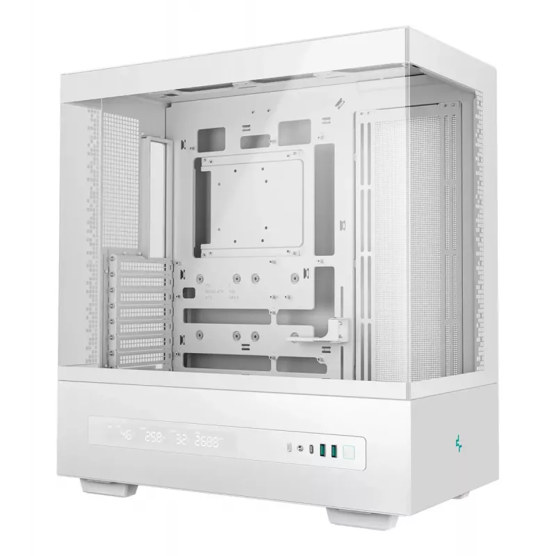 PC korpusas DeepCool CH690 Tower White — ATX/microATX palaikymas, LCD ekranas, 3x2,5 colio lizdai, 1x3,5 colio, GPU iki 450 mm, CPU aušintuvo aukštis 182 mm