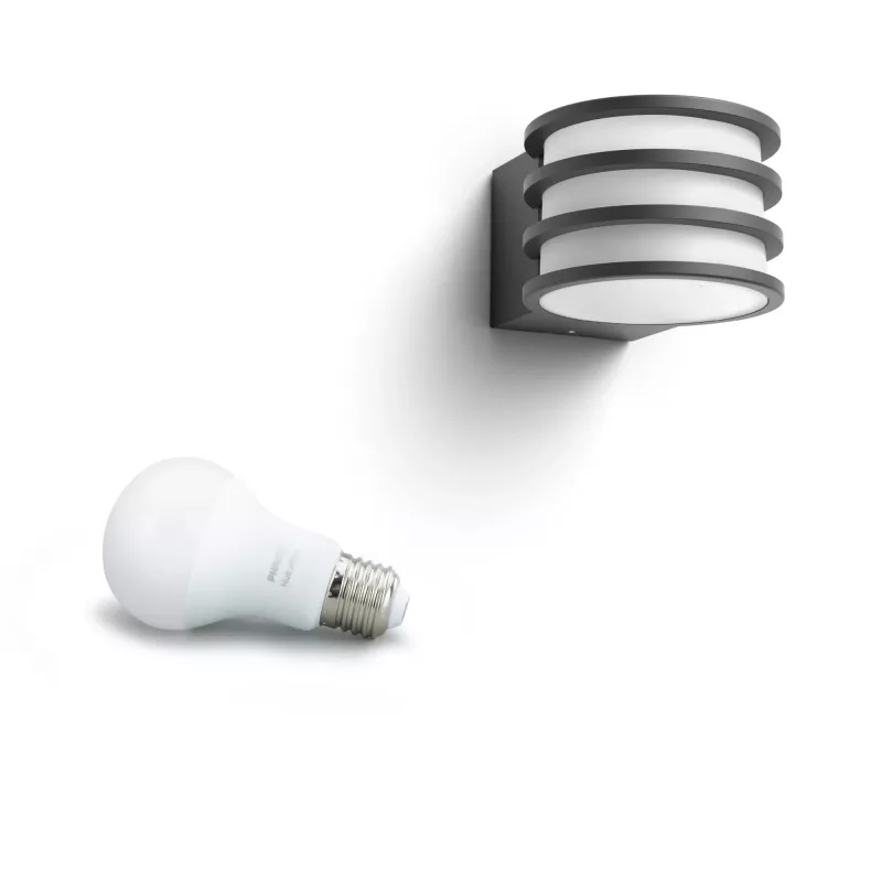 Philips Hue White Lucca lauko sieninis šviestuvas, išmanusis sieninis šviestuvas, Bluetooth/Zigbee, antracito spalvos, LED, aliuminis, E27