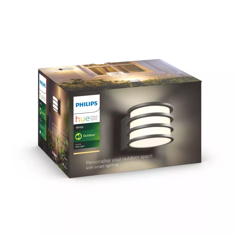 Philips Hue White Lucca lauko sieninis šviestuvas, išmanusis sieninis šviestuvas, Bluetooth/Zigbee, antracito spalvos, LED, aliuminis, E27