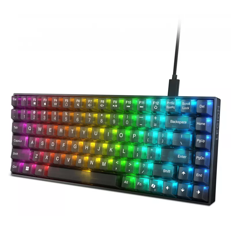 Mechaninė žaidimų klaviatūra Lenovo Legion K510 Mini Pro 75% US anglų k., 84 klavišai, RGB, USB, 1,8 m laidas, juoda/skaidri