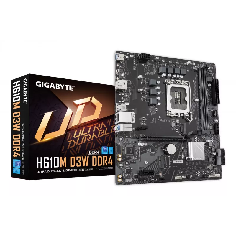 GIGABYTE H610M D3W DDR4 pagrindinė plokštė – palaiko 14-os kartos Intel Core procesorius, 5+1+1 fazių VRM, iki 3200 MHz DDR4, 1xPCIe 3.0 M.2, 1GbE LAN, USB 3.2 Gen 1