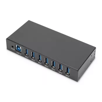 DIGITUS USB 3.0 HUB - 7 prievadai - Pramoninis metalinis maitinimo šaltinis 15-kV ESD montavimui ant sienos, stalo, DIN bėgio