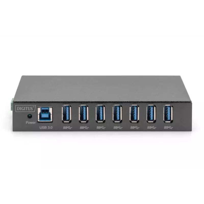 DIGITUS USB 3.0 HUB - 7 prievadai - Pramoninis metalinis maitinimo šaltinis 15-kV ESD montavimui ant sienos, stalo, DIN bėgio