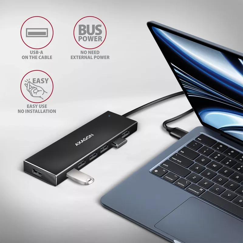 Axagon HUE-F7A 7x USB 3.2 Gen 1 ALU FLAT hub micro power IN 1m USB-A USB 3.2 Gen 1 (3.1 Gen 1) Type-A 5000 Mbit/s Juoda