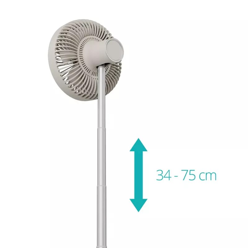 Stovimas ventiliatorius Duux Rize Flex 21 cm, 4 greičiai, osciliacija, 10 W, pilkšvai smėlio spalvos