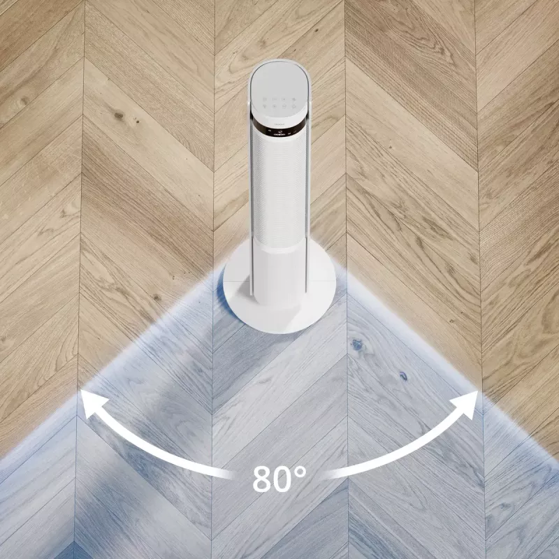 Bokštinis ventiliatorius Duux Elevate DXTF02 — 29 cm skersmuo, 12 greičių, osciliacija, 4–40 W, baltas