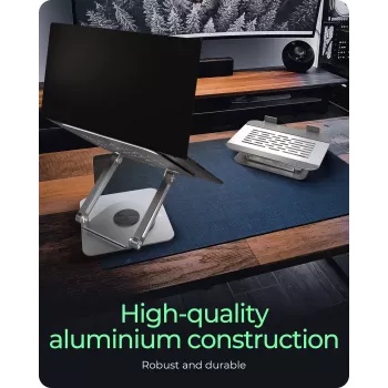 Nešiojamojo kompiuterio stovas RAIDSONIC IB-NH300-R, aliuminis, sidabrinis, tinka 17 colių (43,2 cm), 360° pasukimas, 280×230×550 mm