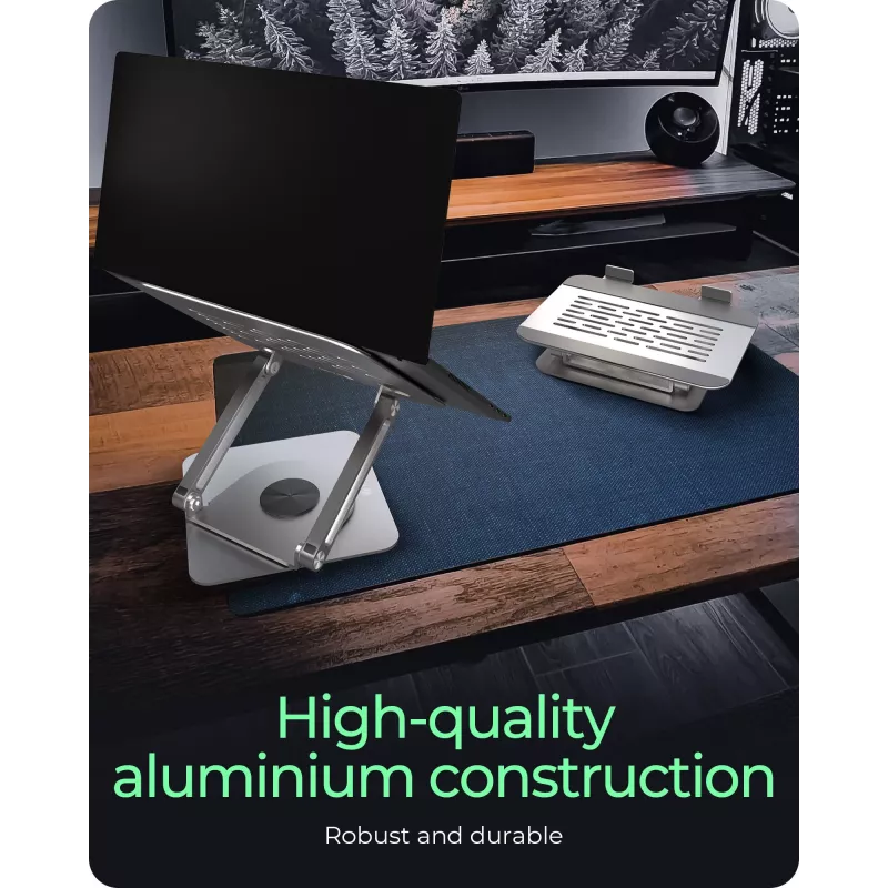 Nešiojamojo kompiuterio stovas RAIDSONIC IB-NH300-R, aliuminis, sidabrinis, tinka 17 colių (43,2 cm), 360° pasukimas, 280×230×550 mm