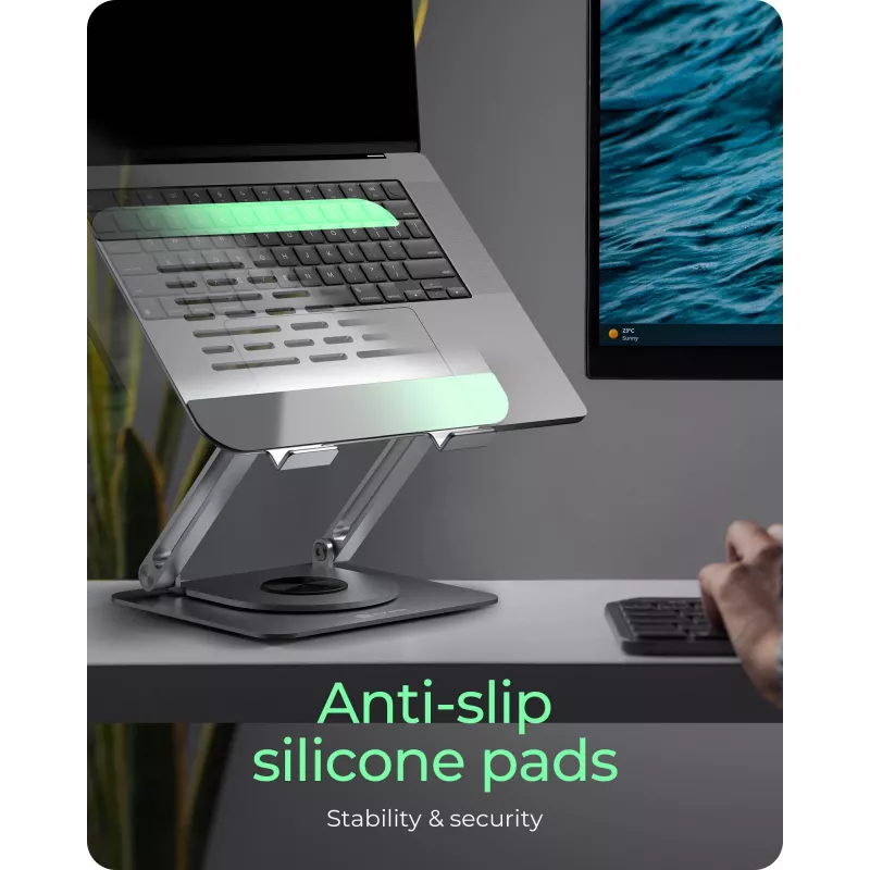Nešiojamojo kompiuterio stovas RAIDSONIC IB-NH300-R, aliuminis, sidabrinis, tinka 17 colių (43,2 cm), 360° pasukimas, 280×230×550 mm