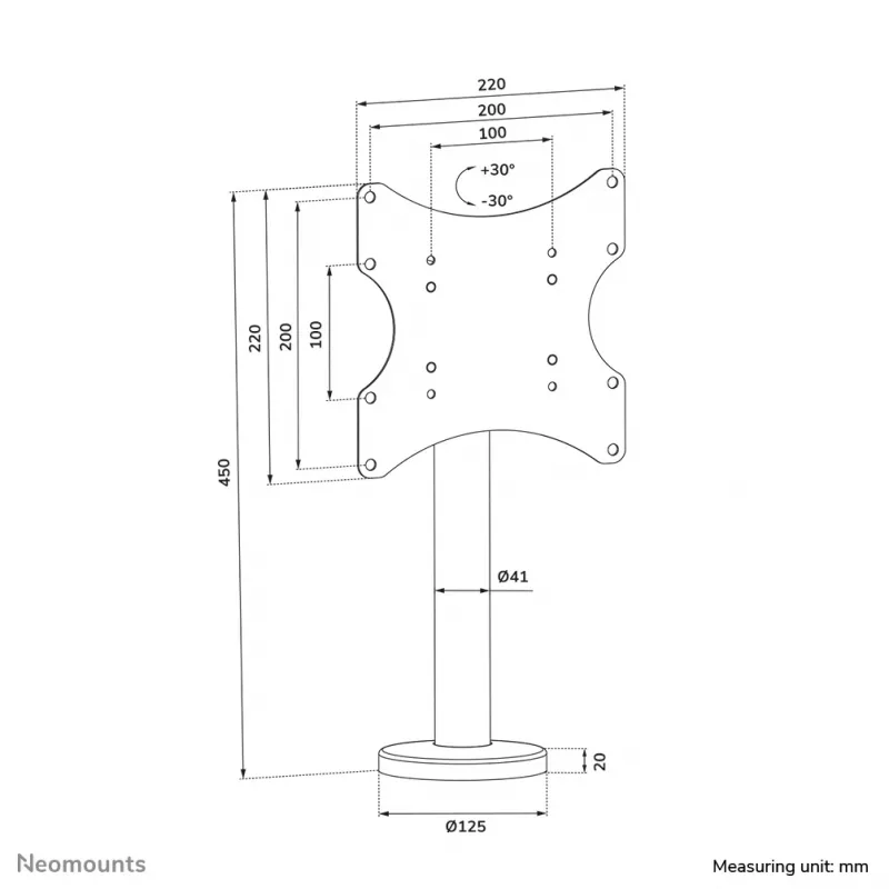 Neomounts DS42-430BL12 TV stovas prisukamas prie stalo, max 50 kg, 23-43 col.
