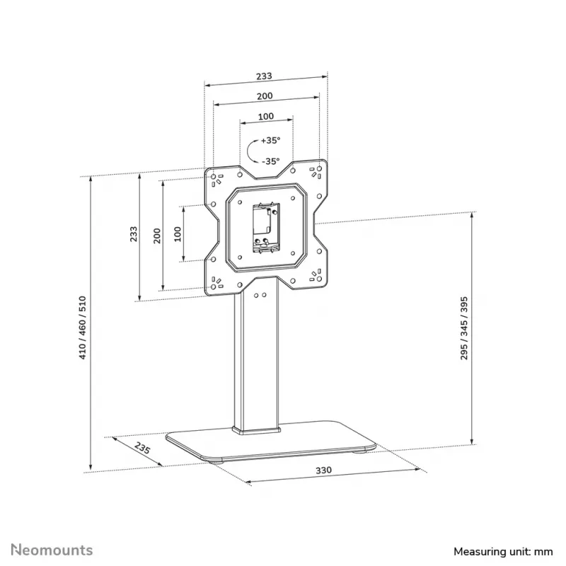 Neomounts DS45-430BL12 TV stovas 23-43 colių - pasukamas, 109,2 cm (43 coliai), 100 x 100 mm, 200 x 200 mm, -35 - 35°, Plienas, Juoda