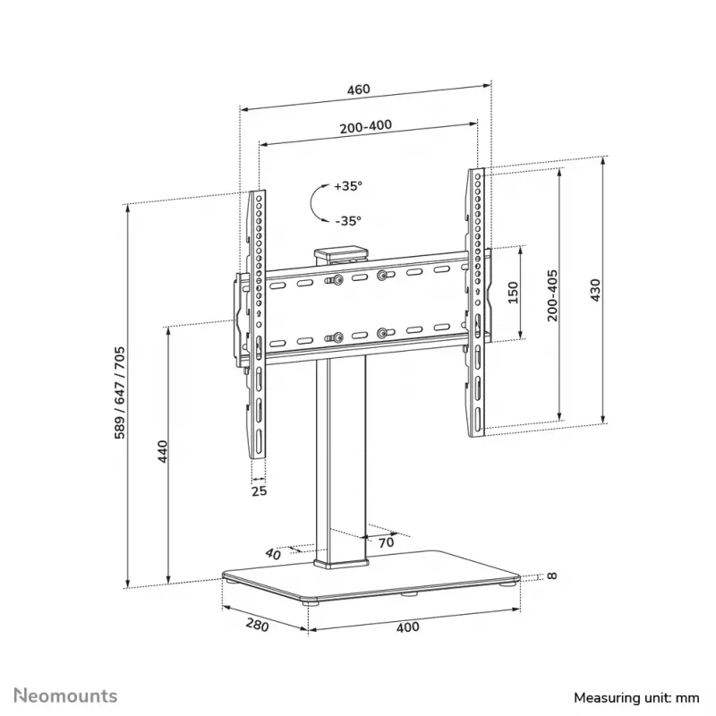 Neomounts DS45-430BL14 TV stovas 32-55 colių – pasukamas, 139,7 cm (55 coliai), 100 x 100 mm, 400 x 400 mm, -35 - 35°, plienas, juoda