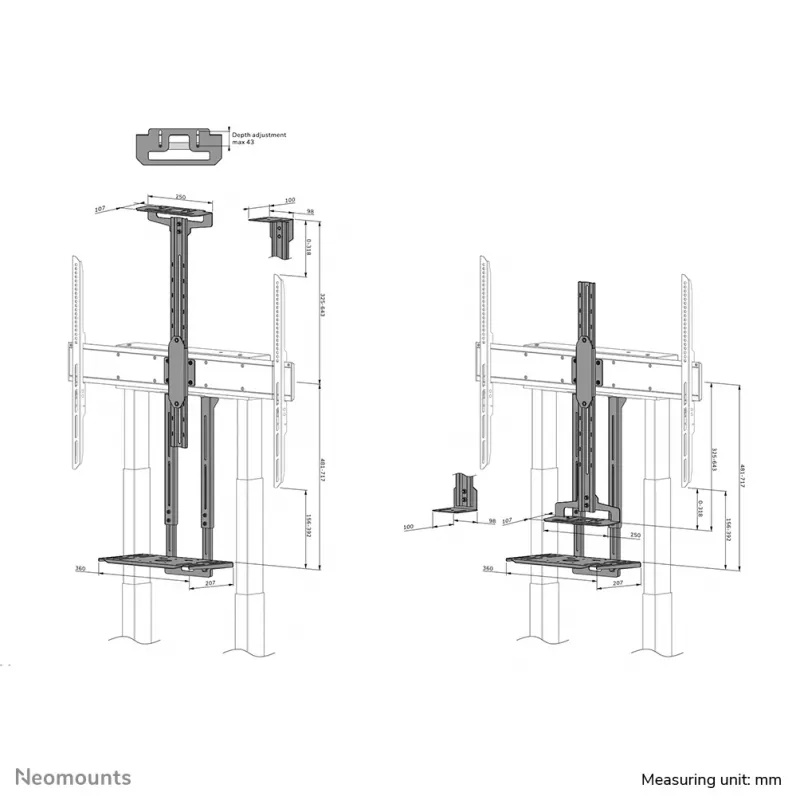 Neomounts AV1-875BL vaizdo juostos ir multimedijos montavimo rinkinys - universalus
