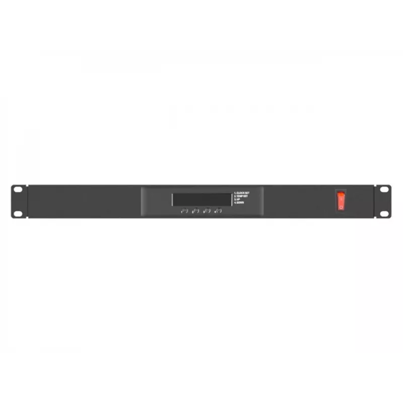 Viršutinė panelė LANBERG AK-1503-B — 1U, 4 ventiliatoriai, įmontuotas ventiliatorius, įjungimo / išjungimo jungiklis, 230 V, 76 W, 483×322×44,5 mm