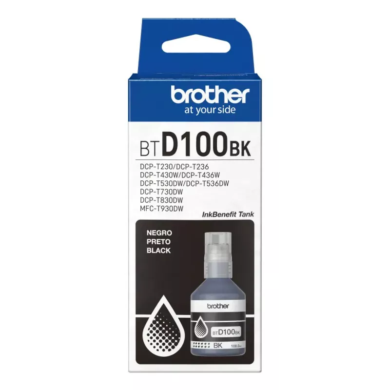 Rašalo kasetė Brother BTD100BK Originali — juoda, 108 ml, 7500 puslapių, 56×123×55,5 mm