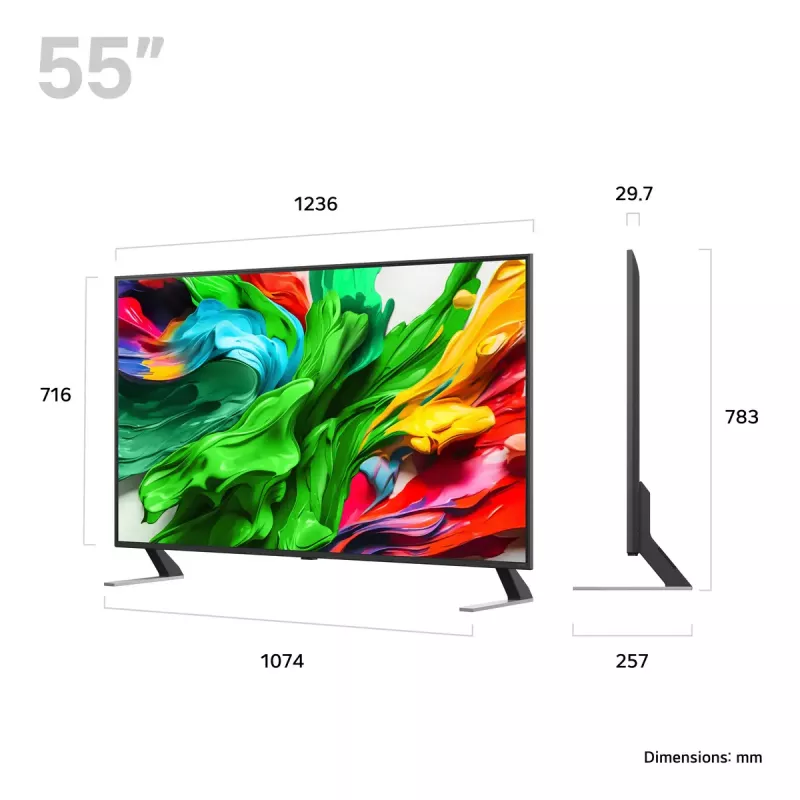 Televizorius LG 55QNED85A3C 55 colių 4K QNED evo išmanusis televizorius, WebOS, Motion Pro, Wi-Fi, Ethernet, DVB-T/T2, juodos spalvos