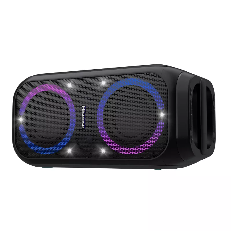 Nešiojama vakarėlių kolonėlė HISENSE Party Rocker 160 — 160 W RMS, 2.0 kanalai, IPX4, juoda, 6,3 kg