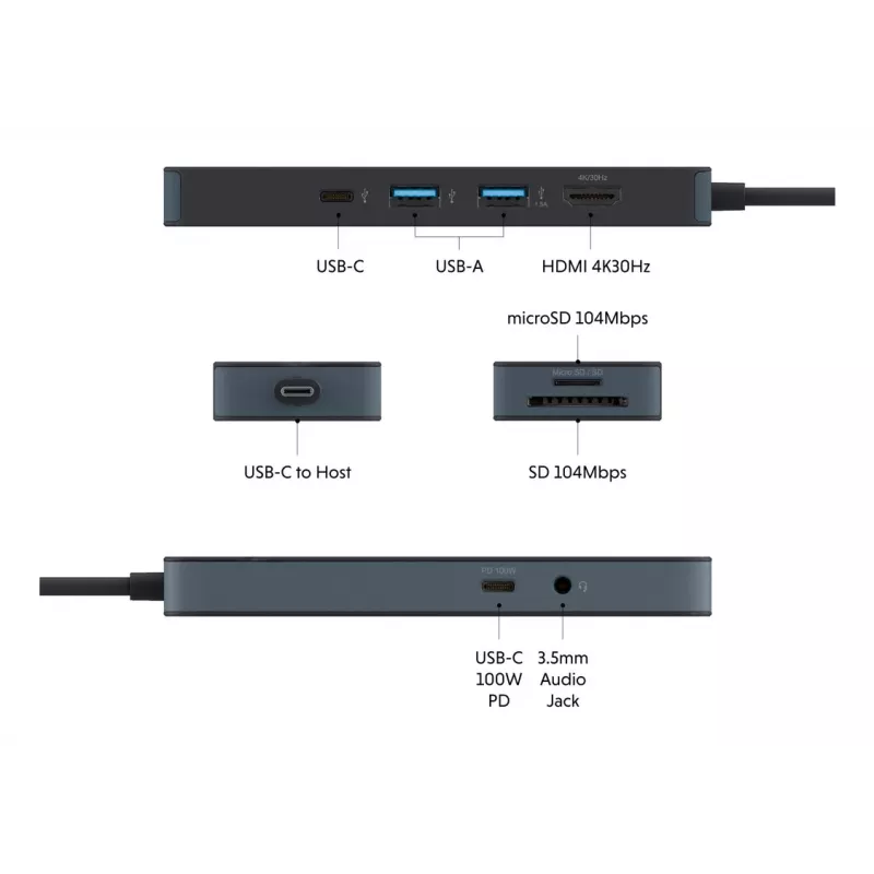 TARGUS Hyperdrive Flex 8 Port USB-c Hub (juoda)