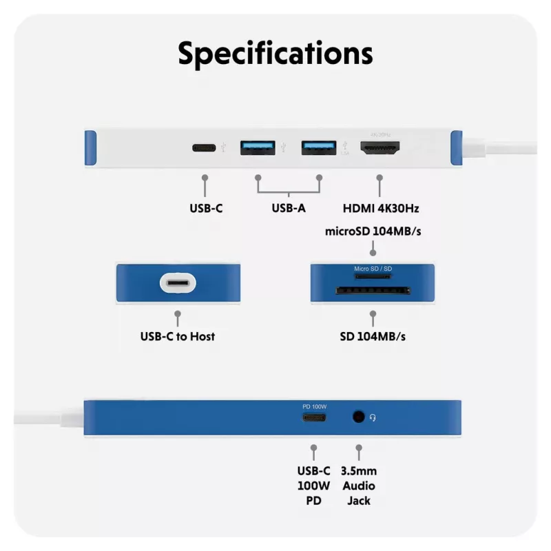 TARGUS Hyperdrive Flex 8 Port USB-C Hub (mėlynas)