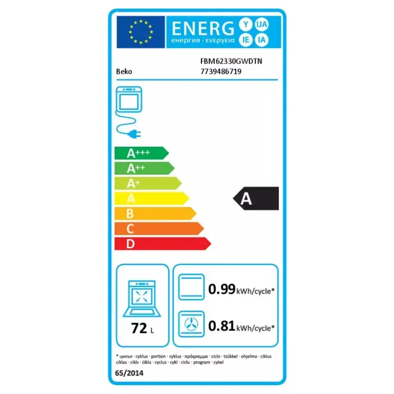 Laisvai pastatoma viryklė Beko FBM62330GWDTN Elektrinė Dujinė Juoda Balta 72L A