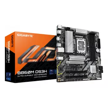 GIGABYTE B860M DS3H pagrindinė plokštė – Intel Core Ultra serijos procesoriams, 5+1+2+1 fazių VRM, iki 9066 MHz DDR5, 1xPCIe 5.0 + 1xPCIe 4.0 M.2, 2.5GbE LAN, USB 3.2 Gen 2