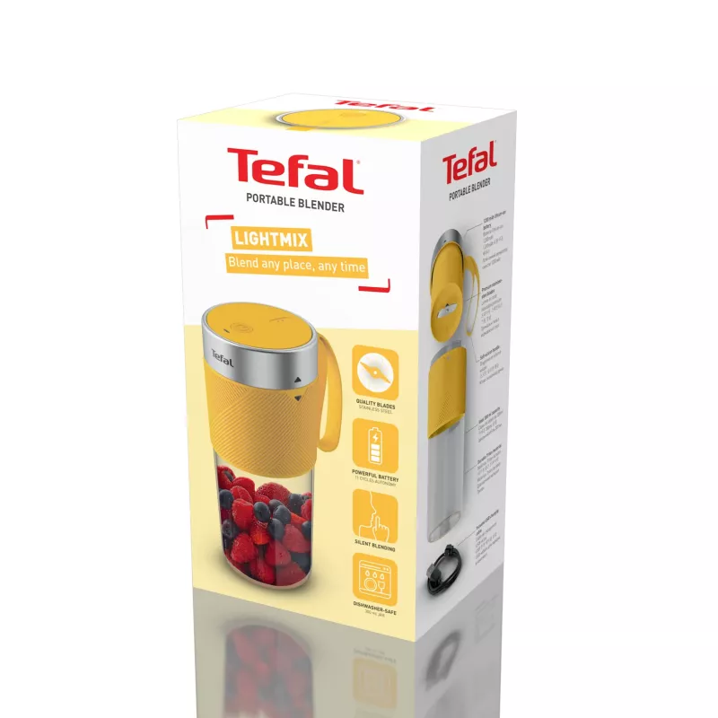 Nešiojamas blenderis Tefal Lightmix BL1C0230 — 0,3 l, įkraunamas Li‑Ion 1200 mAh, nerūdijančio plieno / geltonas