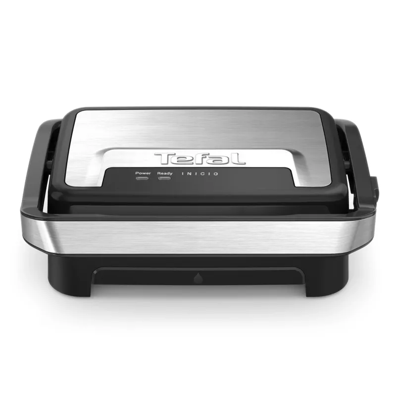 Kontaktinė kepsninė Tefal Inicio Compact GC270D10 — stačiakampė 1000 W, grotelių paviršius, juoda / nerūdijantis plienas