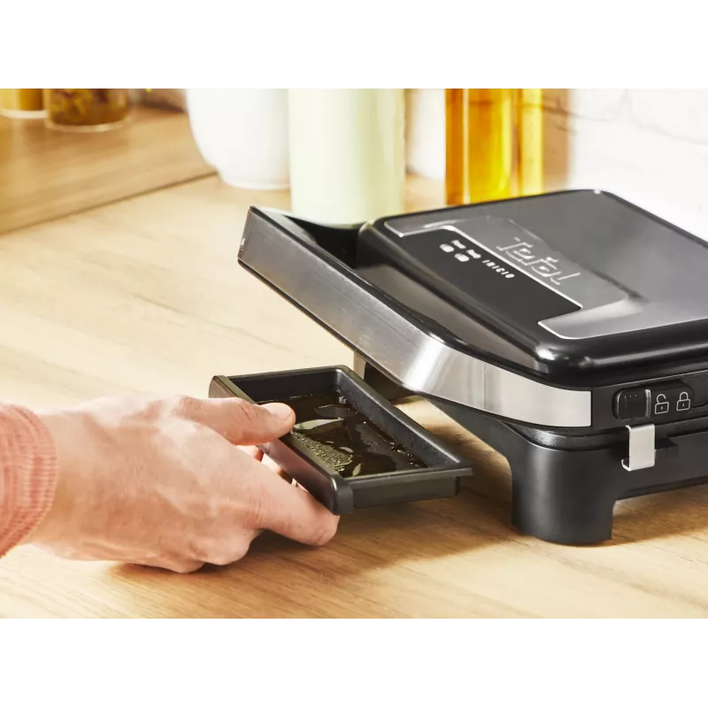 Kontaktinė kepsninė Tefal Inicio Compact GC270D10 — stačiakampė 1000 W, grotelių paviršius, juoda / nerūdijantis plienas