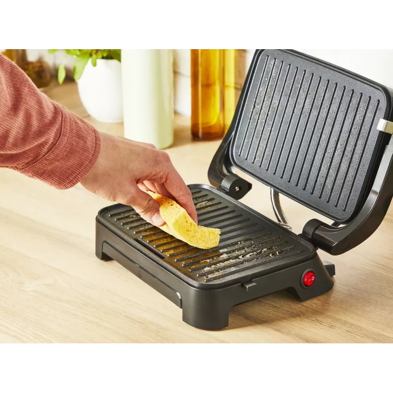 Kontaktinė kepsninė Tefal Inicio Compact GC270D10 — stačiakampė 1000 W, grotelių paviršius, juoda / nerūdijantis plienas