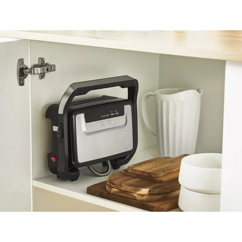 Kontaktinė kepsninė Tefal Inicio Compact GC270D10 — stačiakampė 1000 W, grotelių paviršius, juoda / nerūdijantis plienas
