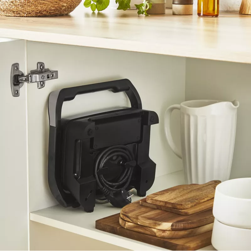 Kontaktinė kepsninė Tefal Inicio Compact GC270D10 — stačiakampė 1000 W, grotelių paviršius, juoda / nerūdijantis plienas