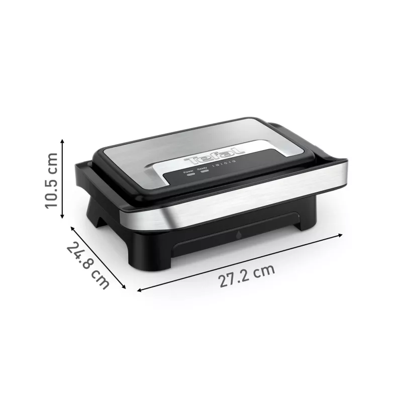 Kontaktinė kepsninė Tefal Inicio Compact GC270D10 — stačiakampė 1000 W, grotelių paviršius, juoda / nerūdijantis plienas