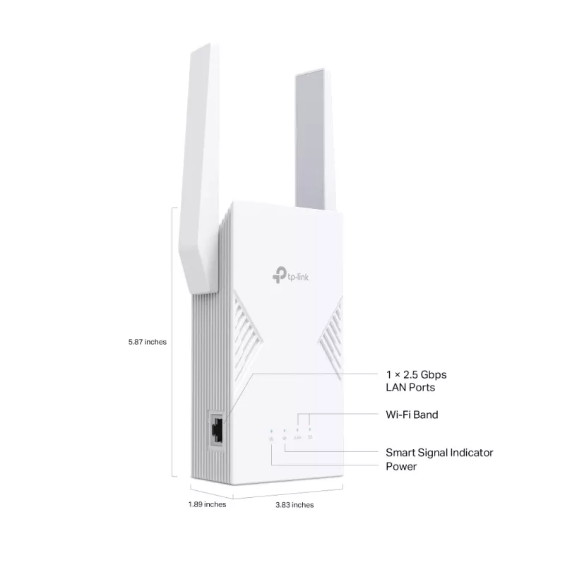 Tinklo siųstuvas-imtuvas TP‑LINK BE3600 2882 Mbit/s, dviejų juostų 2,4/5 GHz, 1× RJ‑45, baltas