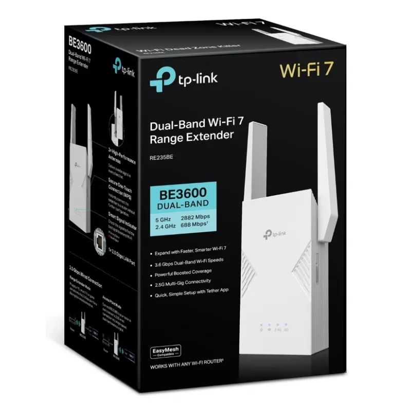Tinklo siųstuvas-imtuvas TP‑LINK BE3600 2882 Mbit/s, dviejų juostų 2,4/5 GHz, 1× RJ‑45, baltas