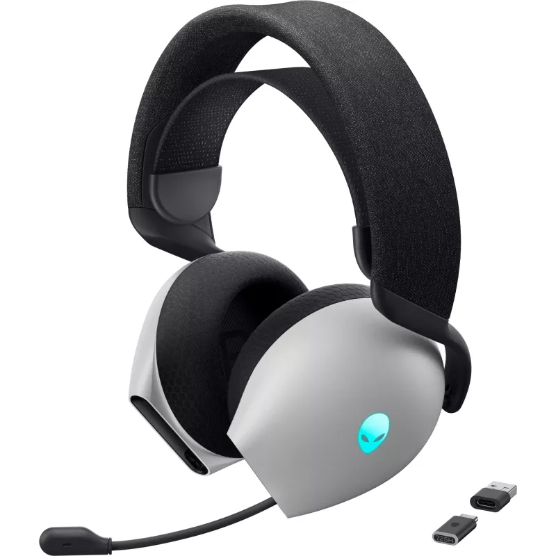 Ausinės Alienware AW725H laidinės ir belaidės, ant galvos, žaidimams, USB Type-C, Bluetooth, juodos, baltos