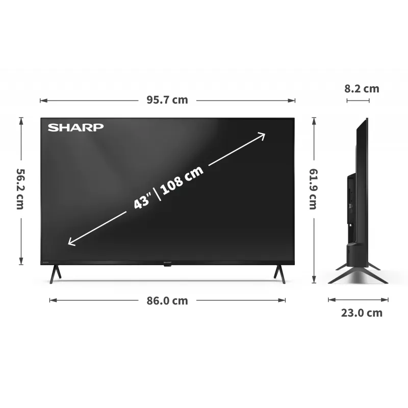 Sharp 43HP5265E TV 109,2 cm (43 colių) 4K Ultra HD išmanusis televizorius su „Wi-Fi“, juodas