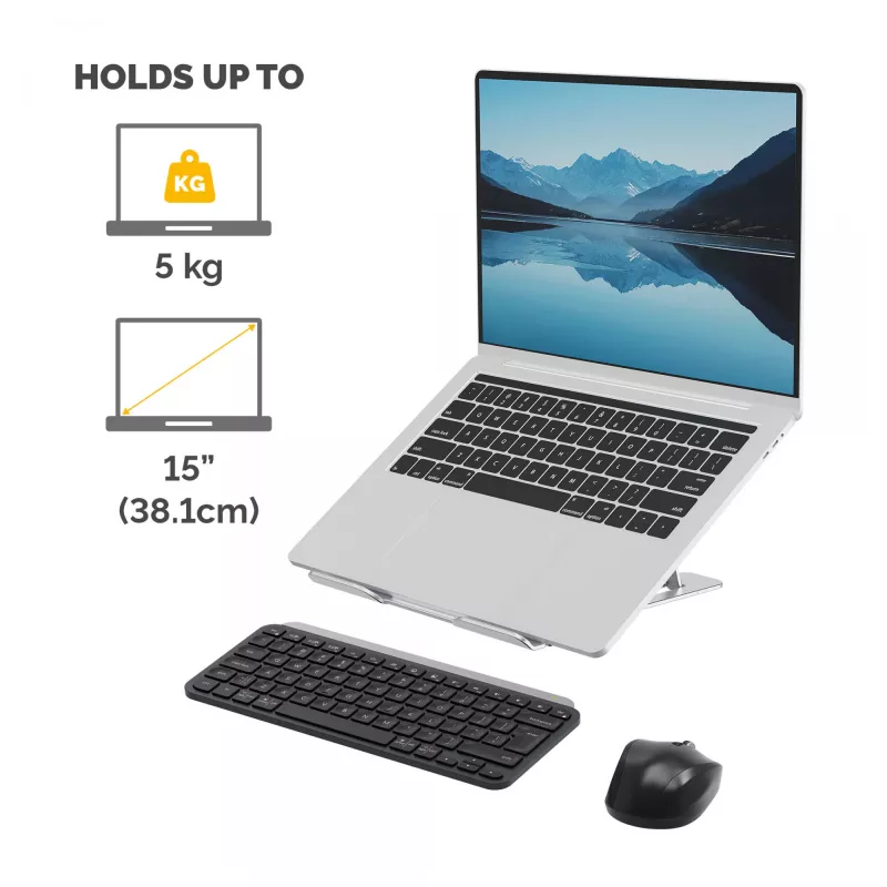 Fellowes Alumia nešiojamojo kompiuterio stovas, nešiojamas, maks. 15 colių, maks. 5 kg, sidabrinis
