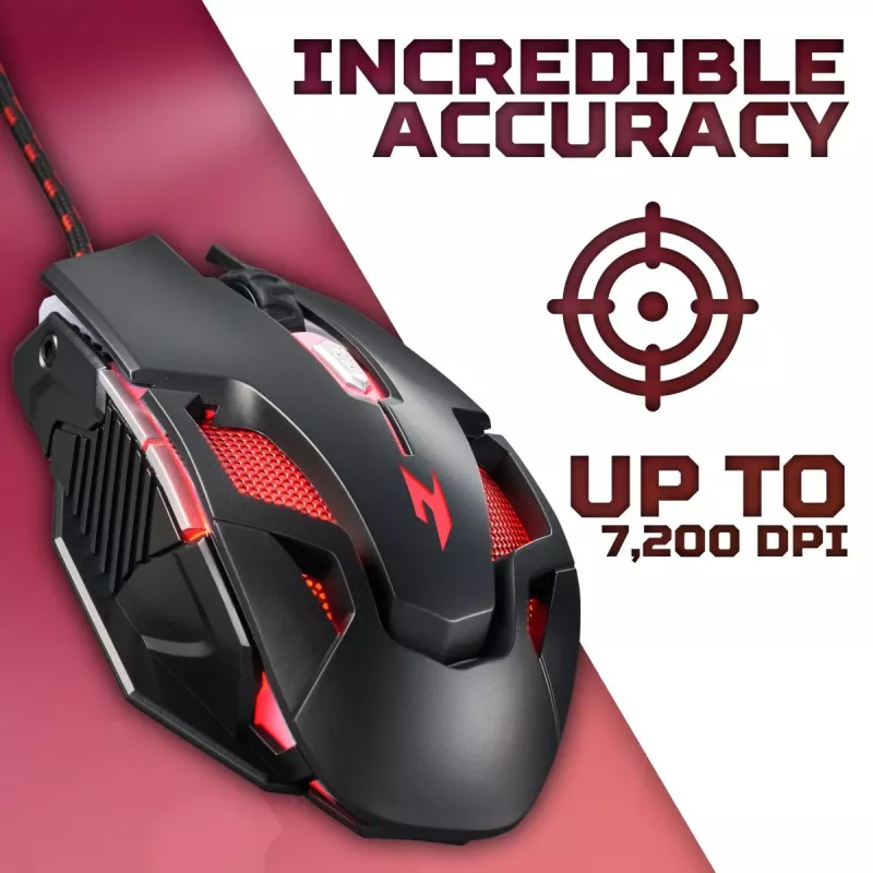 Žaidimų pelė Acer Nitro NMW200 — ambidekstrinė, optinė 7200 DPI, 7 mygtukai, USB Type-A, juoda
