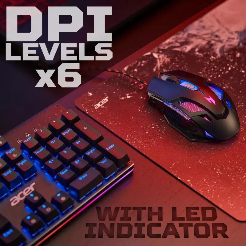Žaidimų pelė Acer Nitro NMW200 — ambidekstrinė, optinė 7200 DPI, 7 mygtukai, USB Type-A, juoda