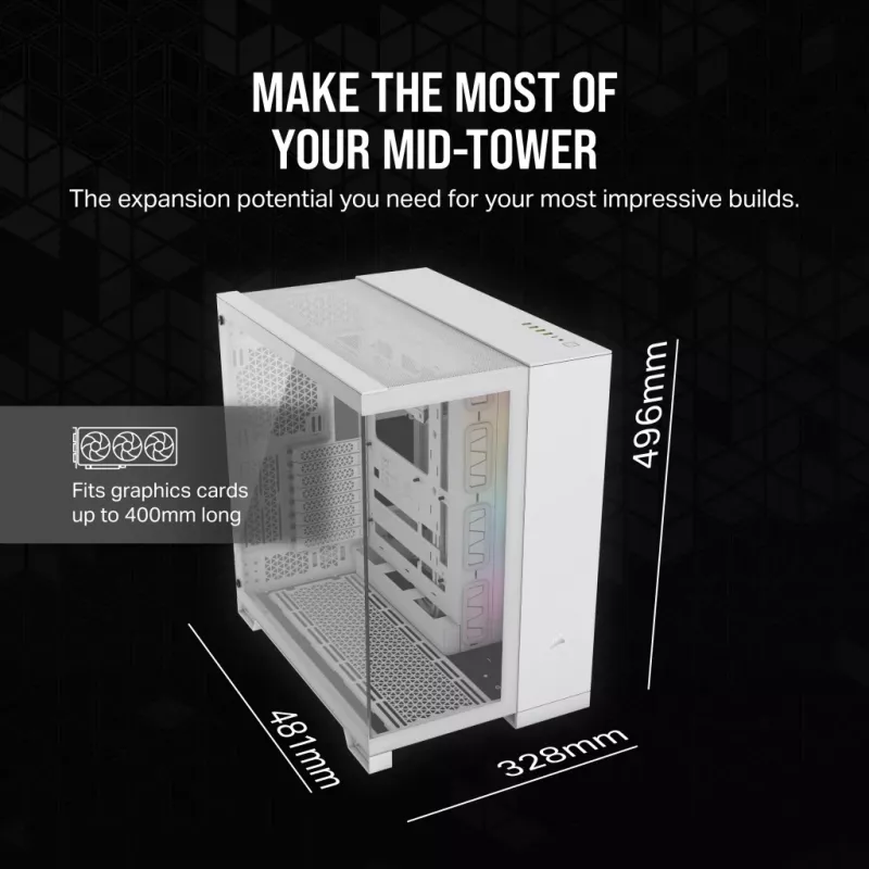 CORSAIR PC korpusas - Icue Link 6500x RGB vidutinio bokšto dviejų kamerų baltas