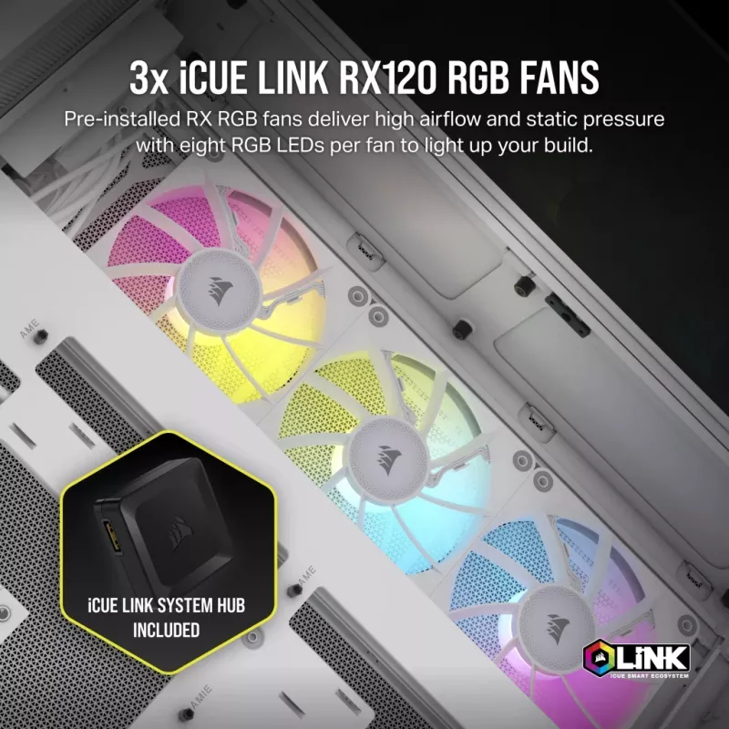 CORSAIR PC korpusas - Icue Link 6500x RGB vidutinio bokšto dviejų kamerų baltas