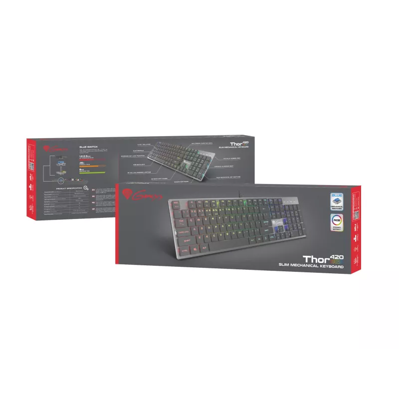 GENESIS Thor 420 RGB klaviatūra žaidimams USB QWERTY US International sidabrinė