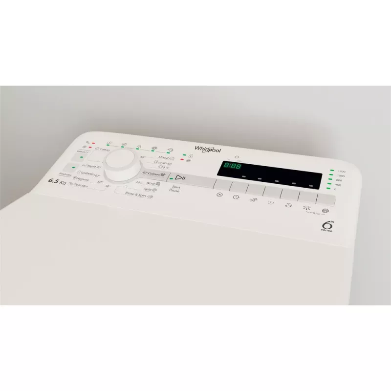 Whirlpool TDLR 65230SS EU/N skalbimo mašina, kraunama iš viršaus, 6,5 kg, 1151 aps./min., balta