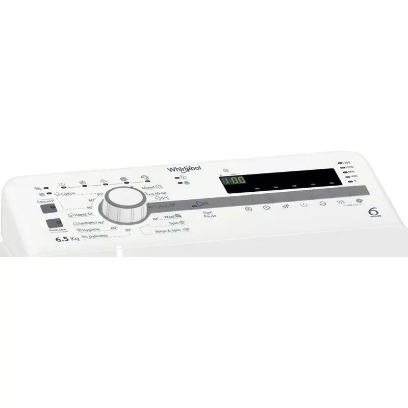 Whirlpool TDLR 65230SS EU/N skalbimo mašina, kraunama iš viršaus, 6,5 kg, 1151 aps./min., balta