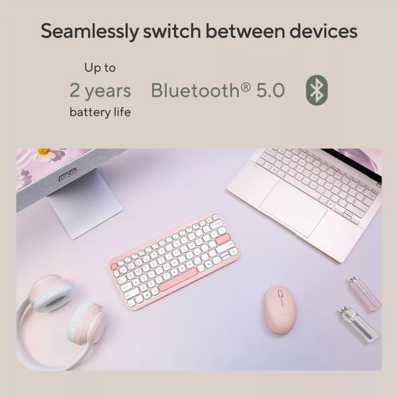 Belaidis Bluetooth klaviatūra ASUS Marshmallow KW100 — US International išdėstymas, kompaktiškas dizainas